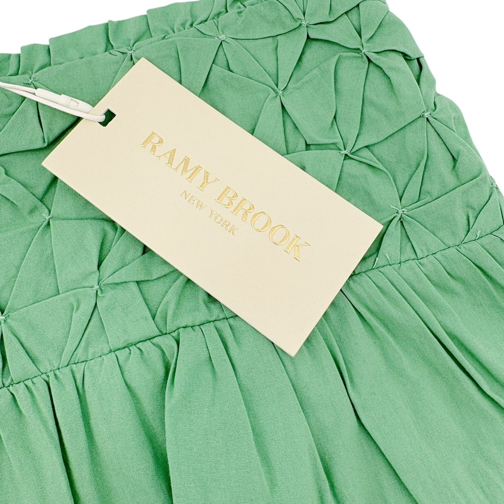 RAMY BROOK Skirt NEW Size L Jordan Smocked Green Tiered Cotton Miniskirt $295 - Picture 3 of 5